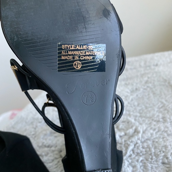 Forever Black Suede Wedges with Gold Accents - Picture 5 of 12